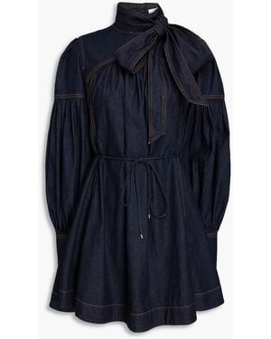 Zimmermann Pussy-Bow Denim Mini Dress - Blue