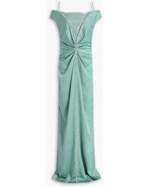 Safiyaa Keegan Cold-Shoulder Embellished Satin-Crepe Gown - Green