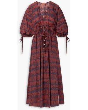 Altuzarra Donrine Embellished Ruched Tie-dyed Cotton-blend Poplin Midi Dress - Red