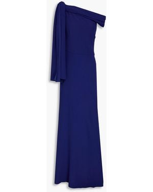 McQueen Off-The-Shoulder Draped Crepe Gown - Blue