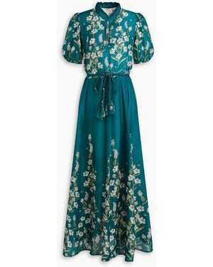 HANNAH Oceanus Floral-print Silk-satin Maxi Dress - Green
