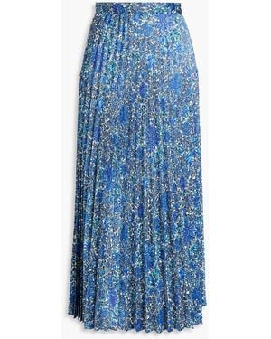 Sandro Pleated Floral-print Satin-twill Midi Skirt - Blue