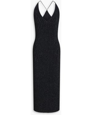 Galvan London Rhea Metallic Ribbed-Knit Midi Dress - Black