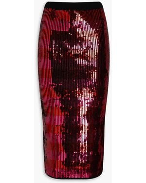 Carolina Herrera Sequined Wool Midi Skirt - Red
