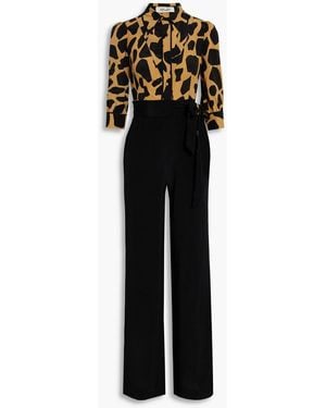 Diane von Furstenberg Blake jumpsuit mit weitem bein aus crêpe de chine mit leopardenprint - Schwarz