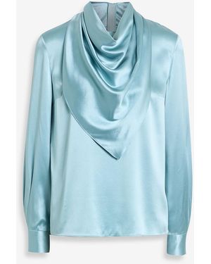 Adam Lippes Bandera Draped Silk-Satin Blouse - Blue