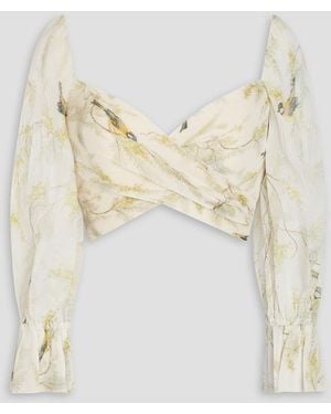 Zimmermann Cropped Printed Plissé-Organza Top - White