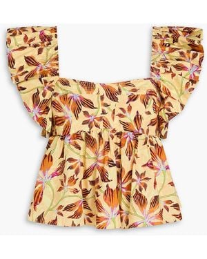 Ulla Johnson Romi Ruffled Floral-print Cotton-poplin Top - Yellow