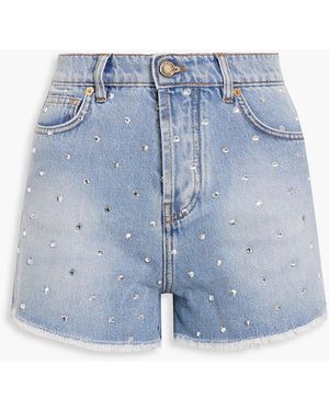 Alexandre Vauthier Frayed Crystal-embellished Denim Shorts - Blue