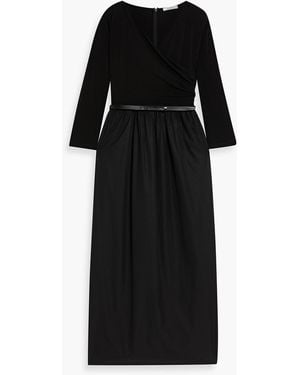 Max Mara Kaiser Belted Jersey-Paneled Poplin Midi Dress - Black