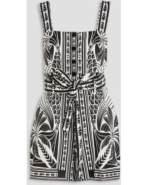 FARM Rio Belted Printed Linen-blend Playsuit - White