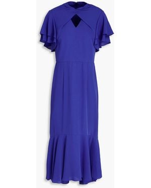 Mikael Aghal Fluted Cutout Crepe Midi Dress - Blue
