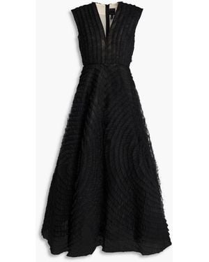 Huishan Zhang Roney Ruffled Tulle Gown - Black