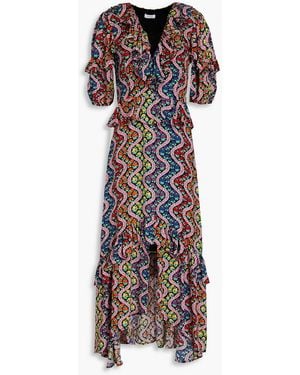 RHODE Adele bedrucktes midikleid aus crêpe mit rüschen - Schwarz