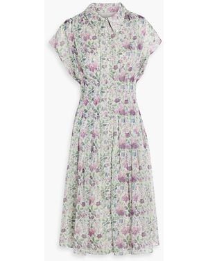 Mikael Aghal Pleated Floral-Print Chiffon Midi Shirt Dress - Grey