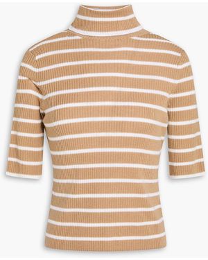 Veronica Beard Katrina Striped Ribbed Wool Turtleneck Jumper - Natural