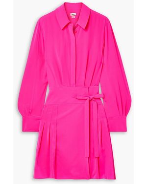 Jason Wu Pleated Silk Crepe De Chine Shirt Mini Dress - Pink