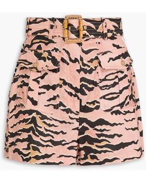 Zimmermann Belted Zebra-print Linen Shorts - Multicolor