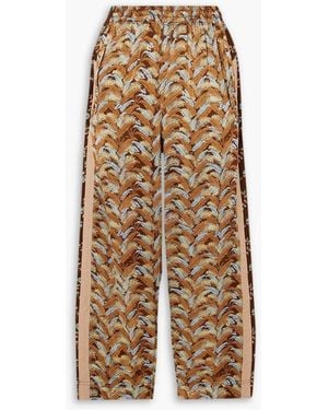 Yvonne S Striped Floral-print Silk-satin Wide-leg Trousers - Natural