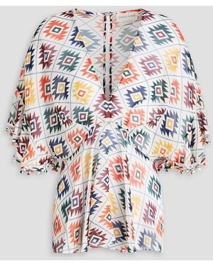 Sachin & Babi Greer Pompom-embellished Printed Voile Top - White