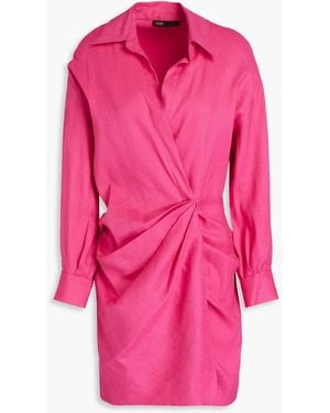Maje Draped Linen-blend Mini Wrap Dress - Pink