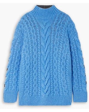 Stella McCartney Oversized Two-Tone Cable-Knit Alpaca-Blend Turtleneck Sweater - Blue