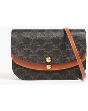 Celine Duo Printed Leather Shoulder Bag - Black