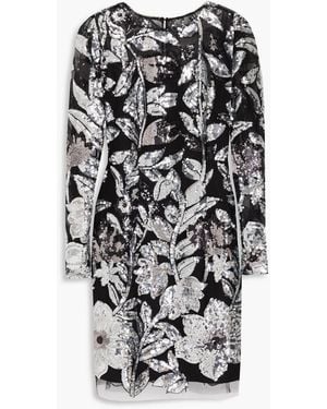 Marchesa Sequin-embellished Tulle Mini Dress - Grey