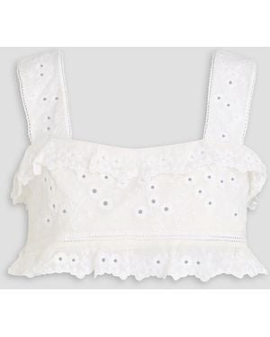 Isabel Marant Cropped Ruffled Cotton And Silk-Blend Lace Top - White