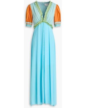 Saloni Lea Color-Block Crepe Maxi Dress - Blue