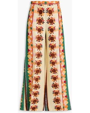 Sandro Printed Slub Woven Wide-Leg Pants - Orange