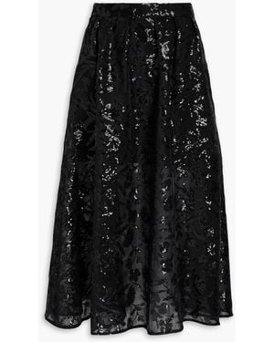 Maje Sequin-Embellished Mesh Midi Skirt - Black