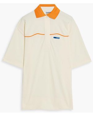 Ganni Striped Jersey Polo Shirt - White