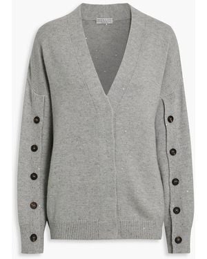 Brunello Cucinelli Embellished Cashmere Cardigan - Gray