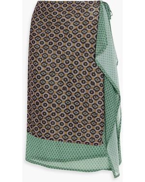 Dries Van Noten Embellished Printed Mesh Midi Wrap Skirt - Brown