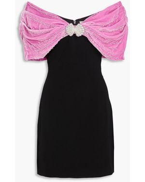 Saloni Kaila Embellished Velvet And Crepe Mini Dress - Pink