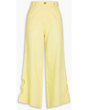 Racil Jane Cropped Cutout Linen-blend Wide-leg Trousers - Yellow