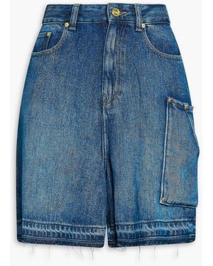 Ganni Frayed Denim Shorts - Blue