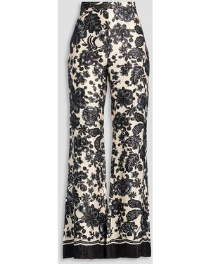 Sandro Floral-print Satin Flared Trousers - White