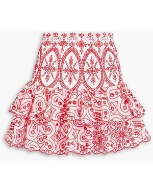Charo Ruiz Noa Tiered Broderie Anglaise Cotton-Blend Mini Skirt