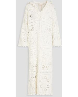 Zimmermann Crochet-knit Cotton Hooded Kaftan - White