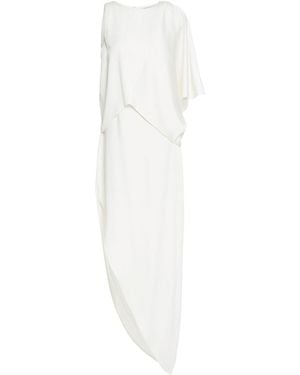Halston Asymmetric Draped Satin Midi Dress - White