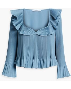 10 Crosby Derek Lam Charis Ruffled Plissé Satin-crepe Top - Blue