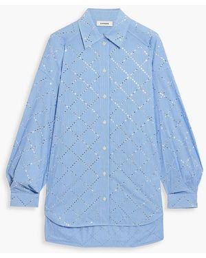 Sandro Crystal-Embellished Striped Cotton-Poplin Shirt - Blue