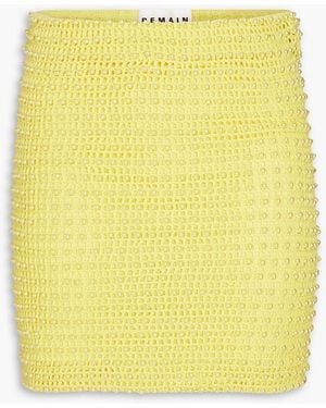 REMAIN Birger Christensen Bead-embellished Open-knit Cotton Mini Pencil Skirt - Yellow