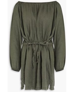 James Perse Off-The-Shoulder Linen Mini Dress - Green