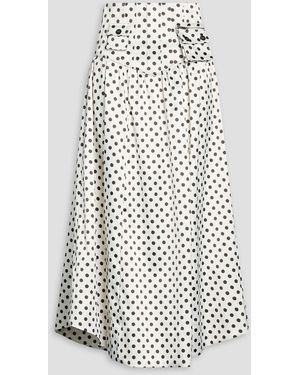Ganni Polka-Dot Satin Maxi Skirt - White