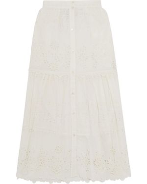 Sea Gathered Broderie Anglaise Cotton-Voile Midi Skirt - White