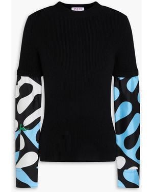 PUCCI Printed Twill-Paneled Cotton-Blend Sweater - Black