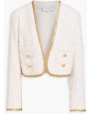 Giambattista Valli Cropped Sequin-embellished Bouclé-tweed Jacket - White